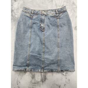 Vintage 90s The Territory Ahead High Rise Denim Mini Skirt Size 8 Blue Stretch